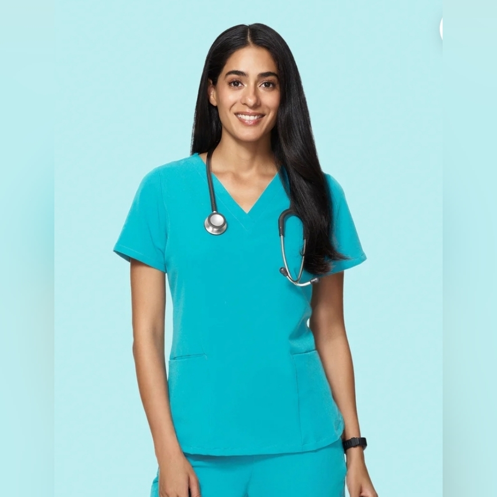 Women's Teal Mandala V-Neck Scrub‎ Top Size XS
